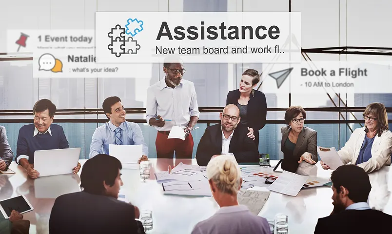 Business team in a strategic meeting around a conference table